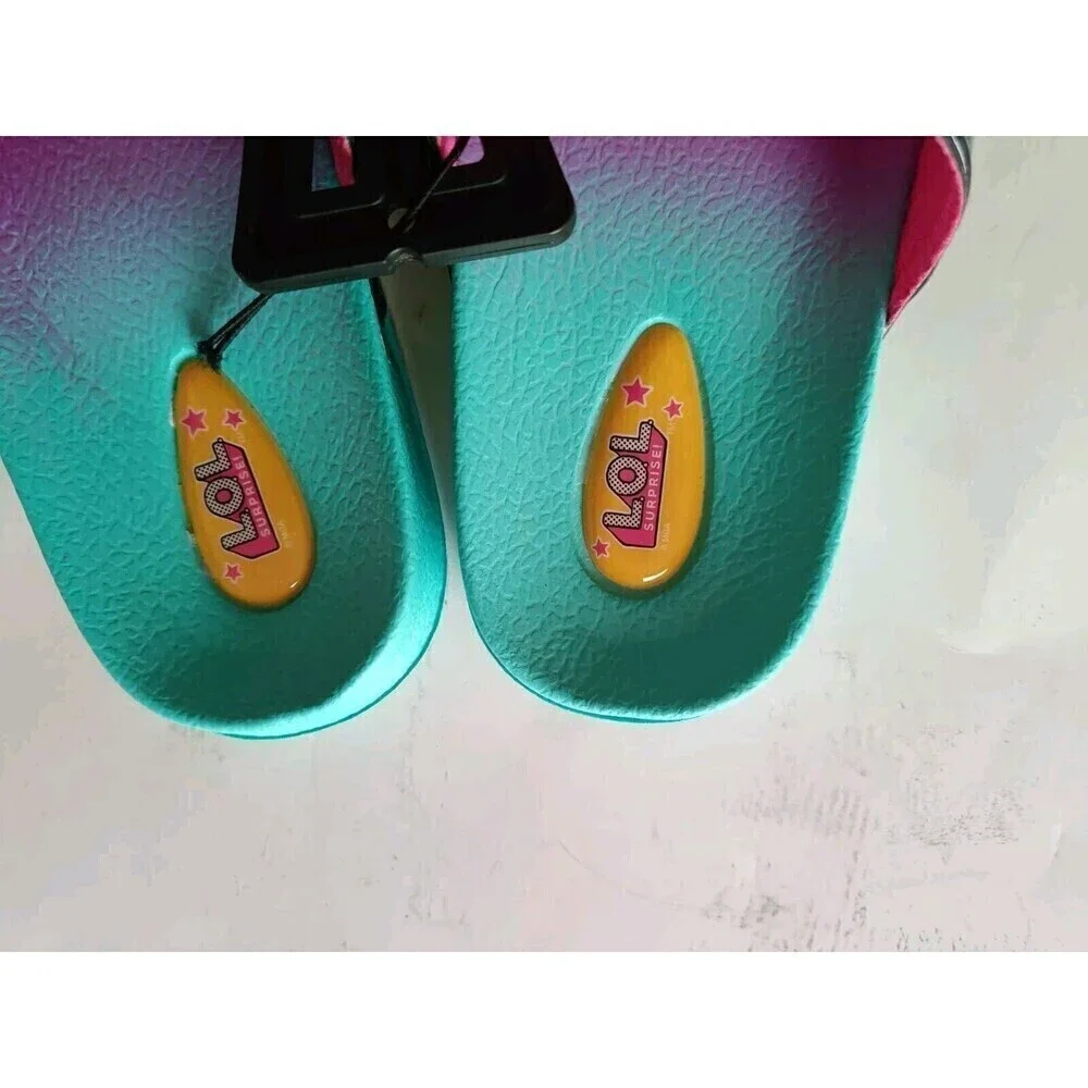 LOL GIRLS Open Toe Slides Shoes Sandals Size 1/2 Youth Girls Rainbow Color New